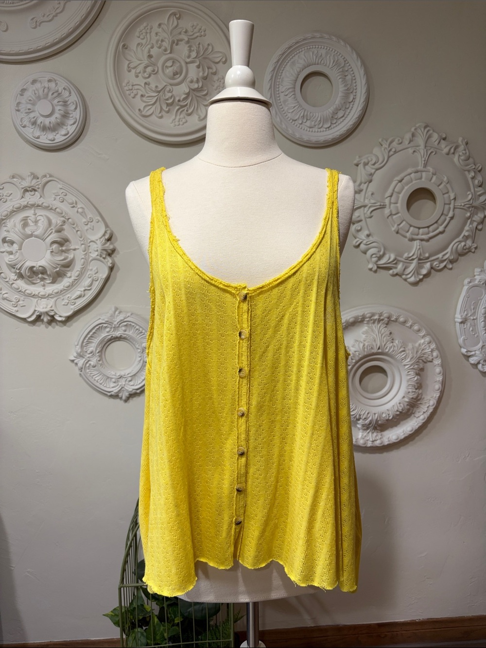 Bright Yellow Button-Front Women's Tank Top